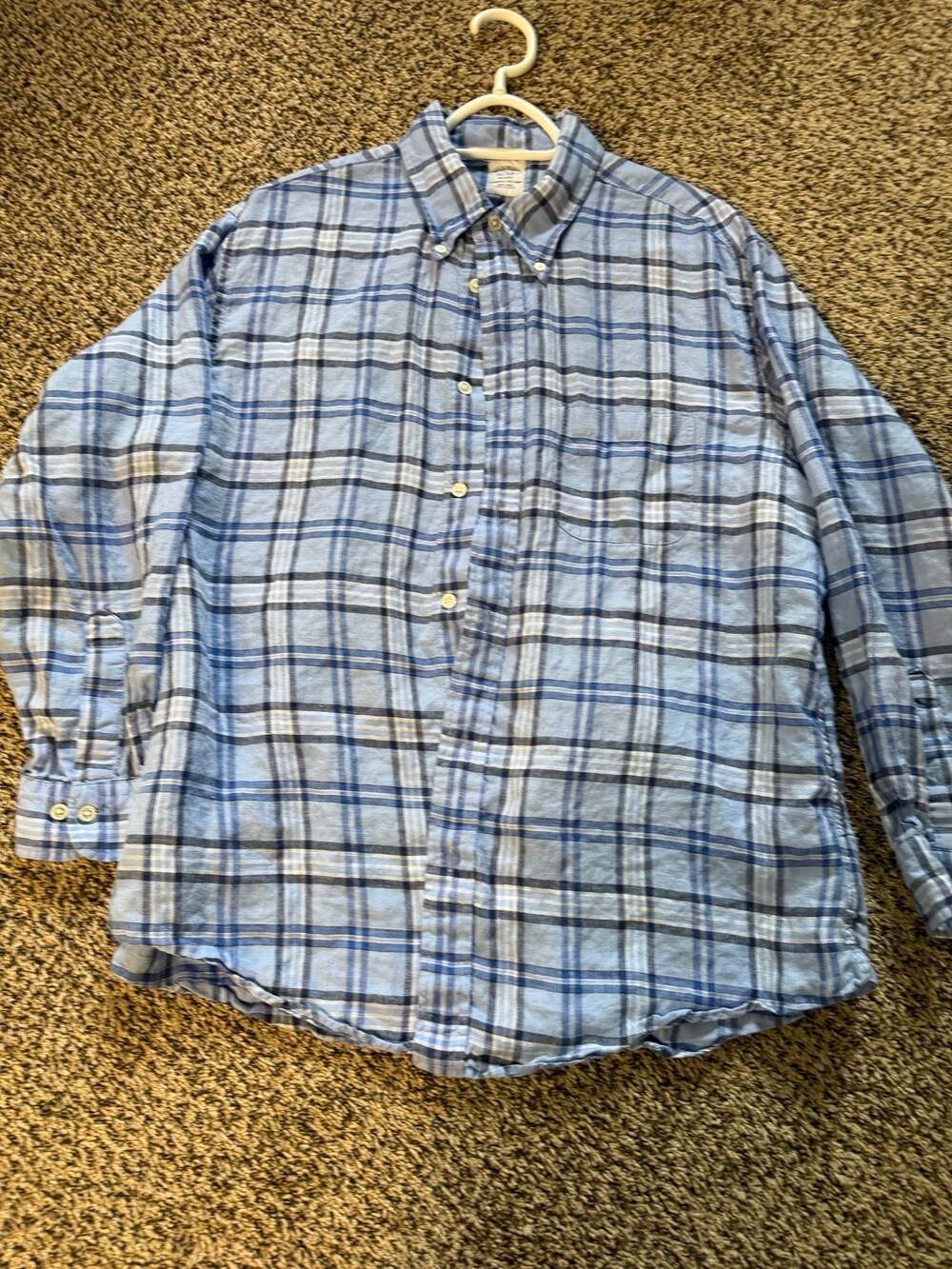 Brooks Brothers Regent Fit XL Blue Plaid 100% Linen Button Down Shirt
